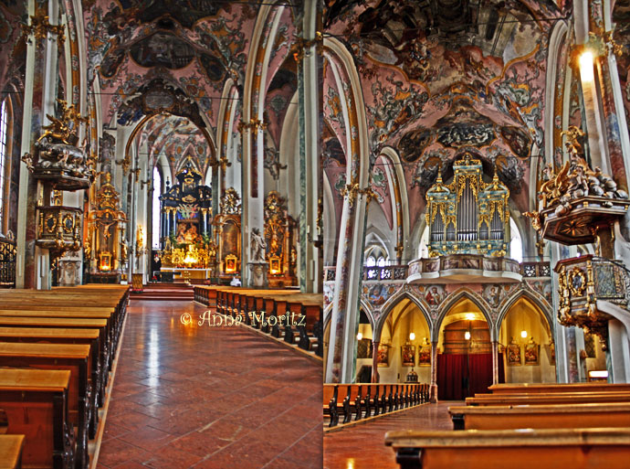 The leaning presbitery and the organ of Saint Nicholaus church , Hall in Tirol
